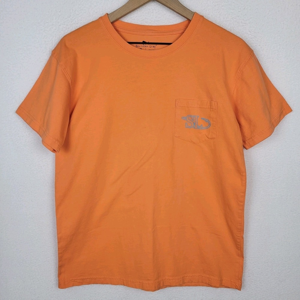 Southern Lure Graphic Pocket T Shirt Mens M Orange Cotton Fishing Tee Casual